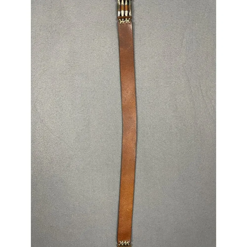 VTG Waist Belt Medium Brown Leather Metal Beaded Accents Cowboy Western